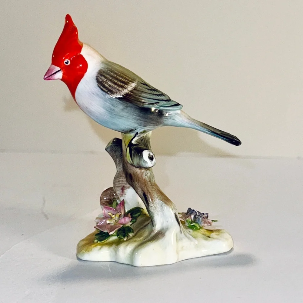 Vibrant Red and Brown Bird Perch Figurine